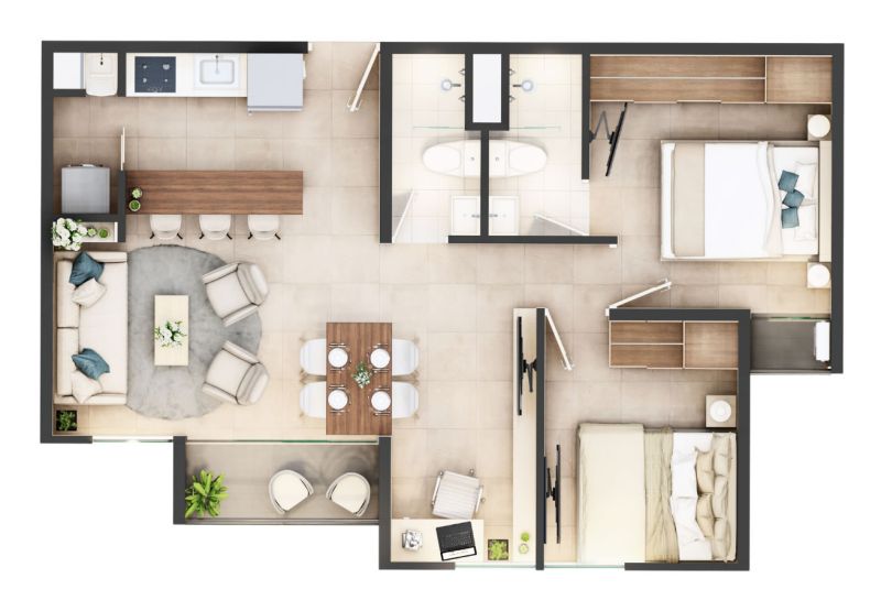 Apartamento tipo, 52 y 58 m2