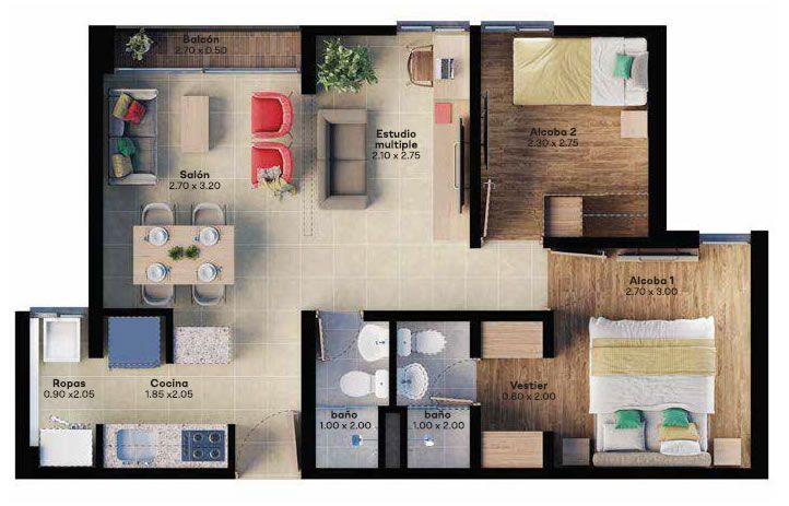 Apartamento tipo, 55 m2