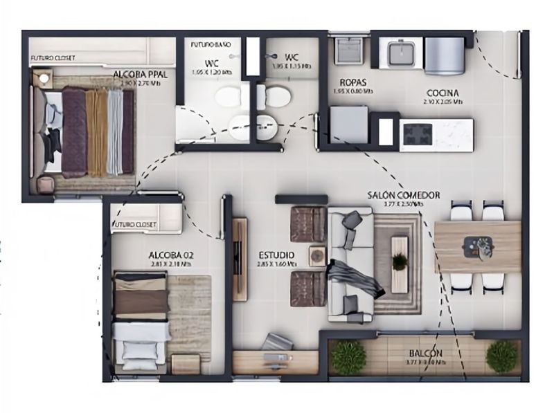 Apartamento tipo, 55 m2