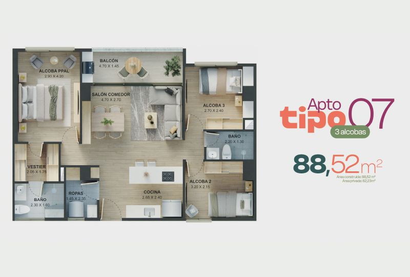 Apto tipo 07, 88.52 m2