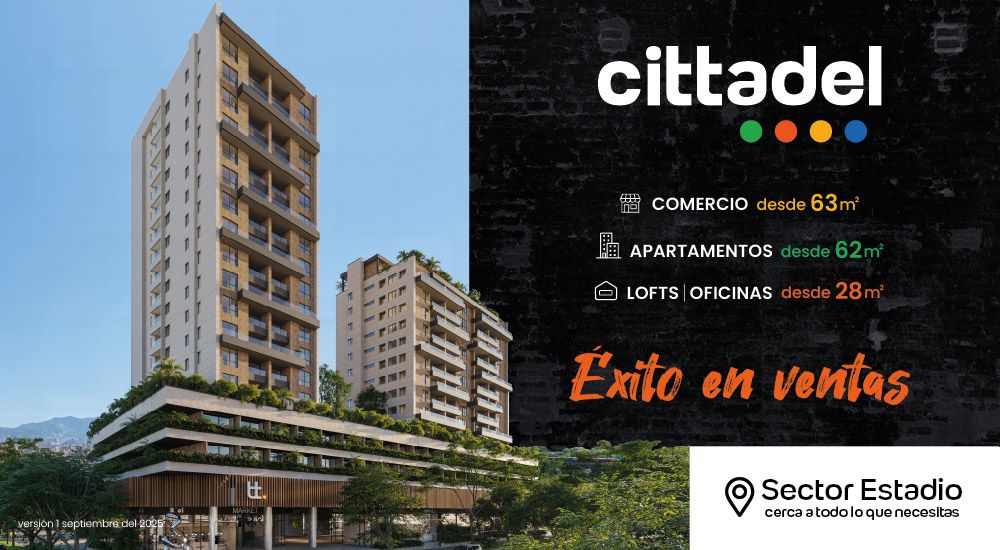 Cittadel: Proyecto mixto en sector Estadio–Laureles con lofts, oficinas y locales comerciales en ubicación estratégica. Espacios ideales para vivienda, rentas cortas o inversión inmobiliaria en Medellín.