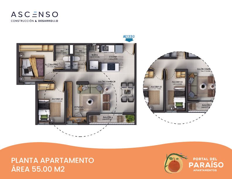 Apto, 55m2