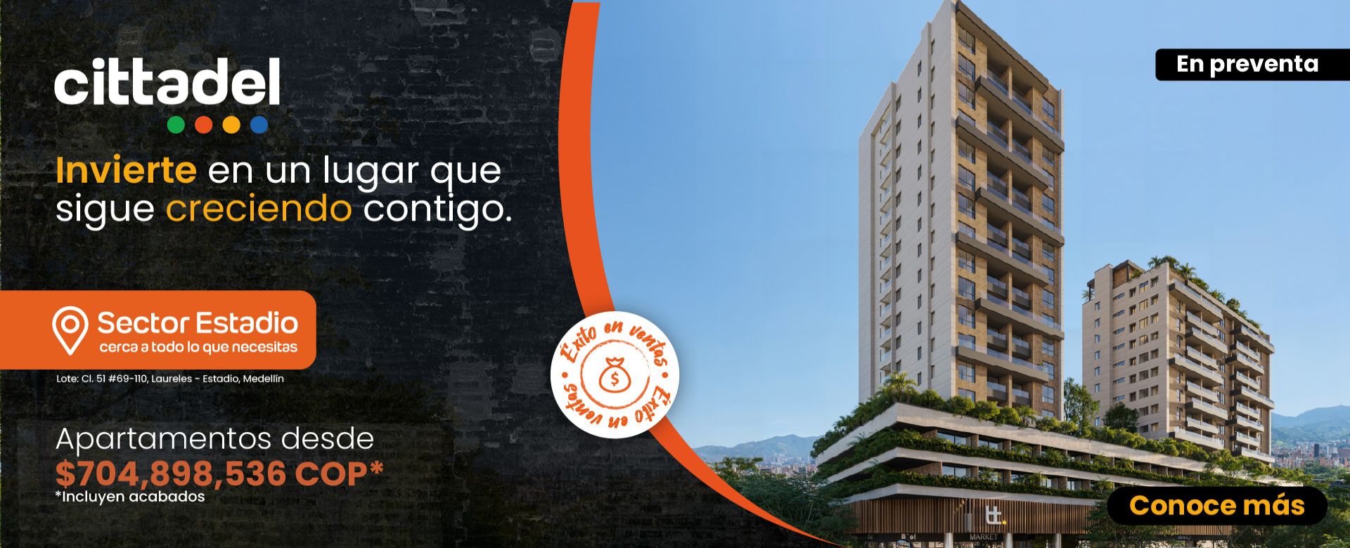 Cittadel: Proyecto mixto en sector Estadio–Laureles con lofts, oficinas y locales comerciales en ubicación estratégica. Espacios ideales para vivienda, rentas cortas o inversión inmobiliaria en Medellín.