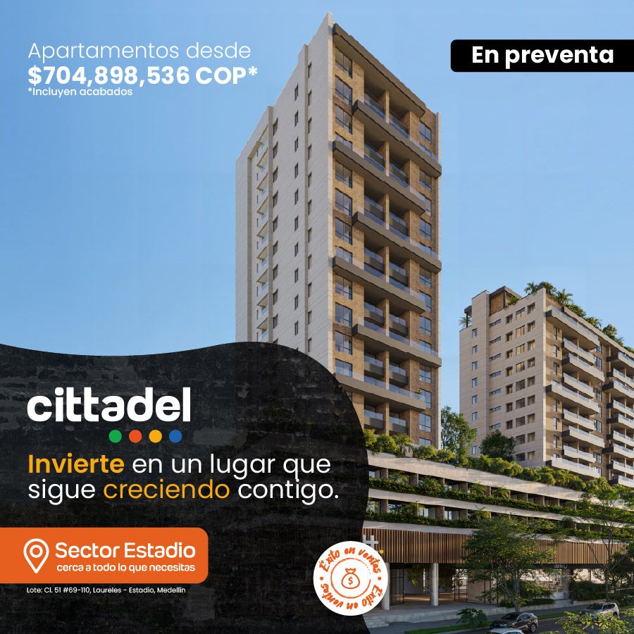 Cittadel: Proyecto mixto en sector Estadio–Laureles con lofts, oficinas y locales comerciales en ubicación estratégica. Espacios ideales para vivienda, rentas cortas o inversión inmobiliaria en Medellín.